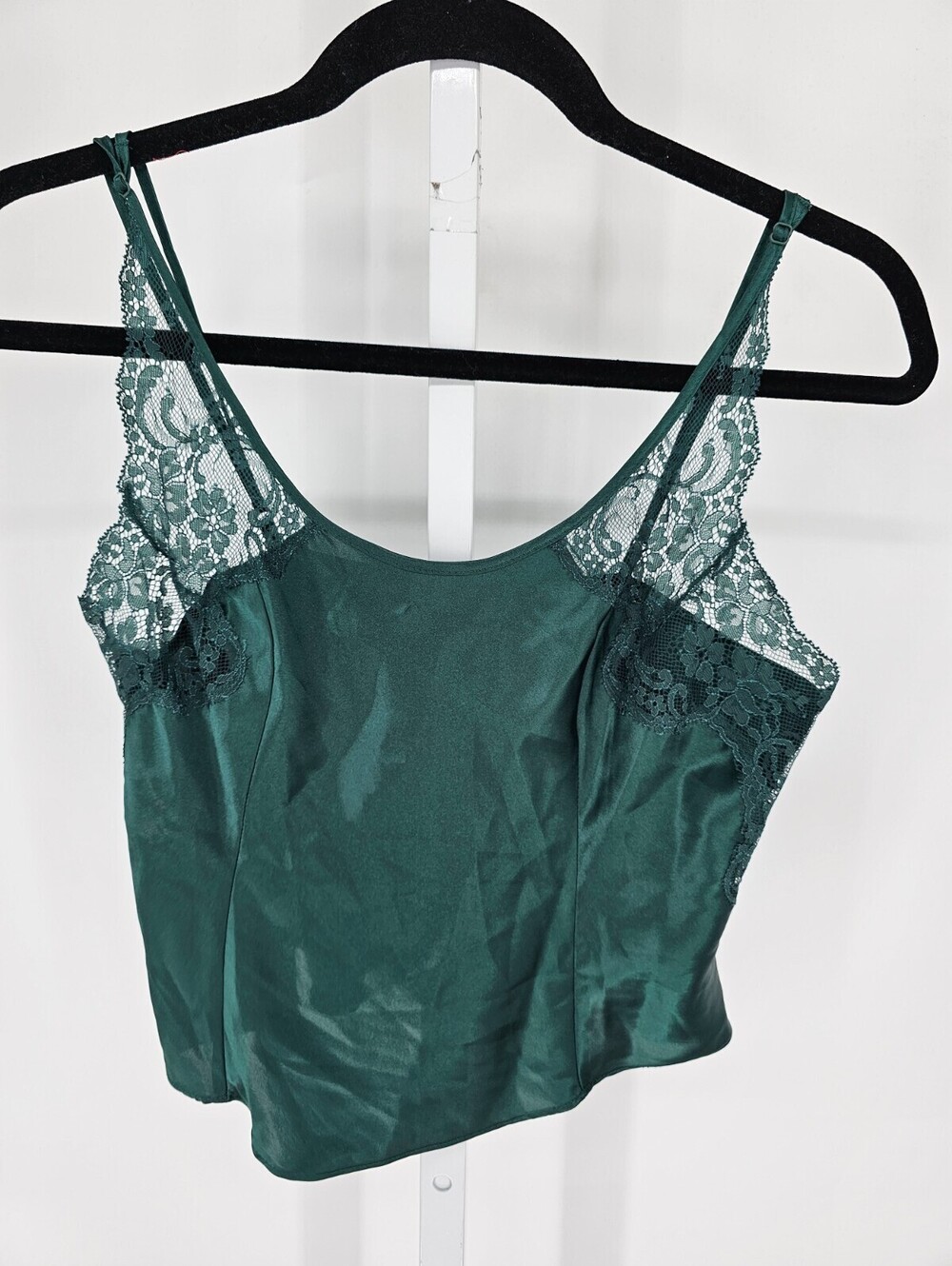 Vintage Y2K Victorias Secret Womens Sz S Satin Cami Camisole Emerald Green Lace